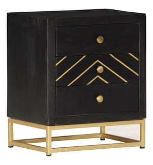 Nachttisch Schwarz und Golden 40 x 30 x 50 cm Mango Massivholz