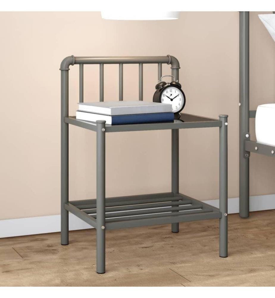Nachttisch Grau und Schwarz 45x34,5x62,5 cm Metall und Glas