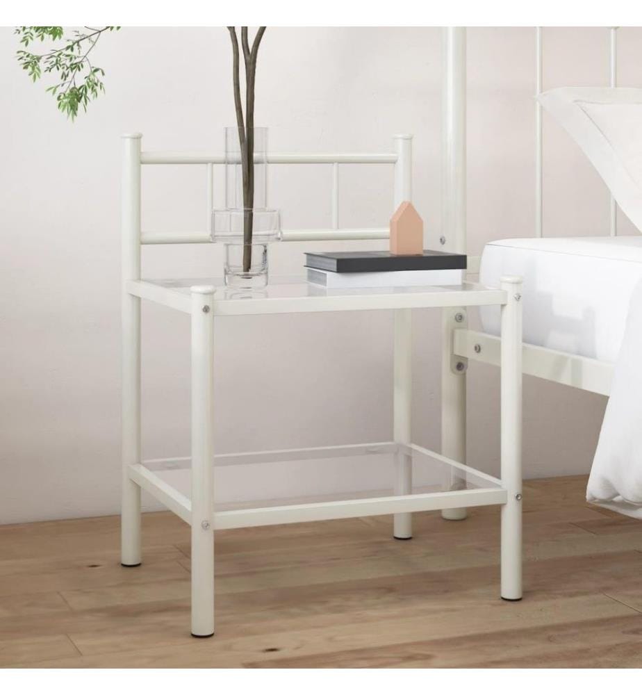 Nachttisch Weiss Transparent 45x34,5x60,5 cm Metall und Glas