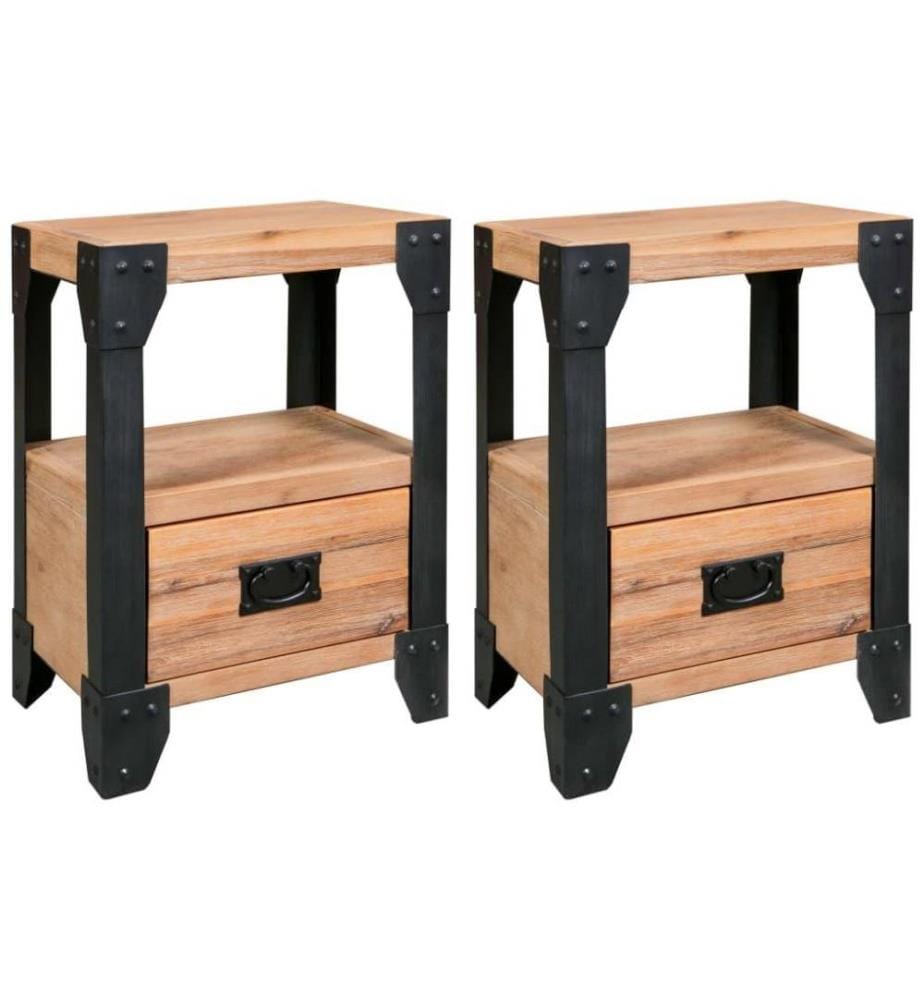 Nachttische 2 Stk. Akazienholz Massiv Stahl 40 x 30 x 54 cm