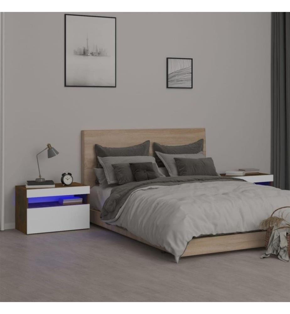 Nachttische 2 Stk. mit LED-Leuchten Räuchereiche 60x35x40 cm
