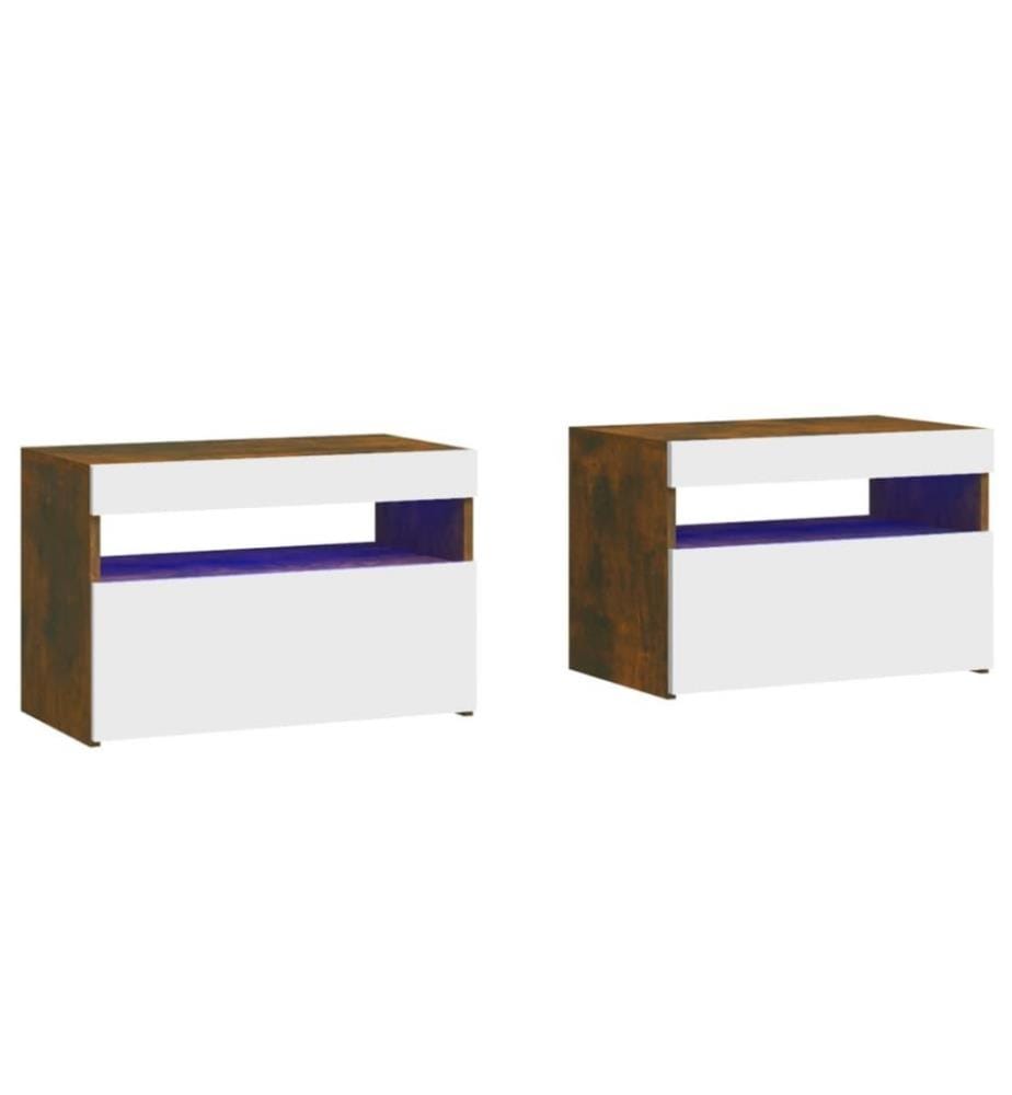 Nachttische 2 Stk. mit LED-Leuchten Räuchereiche 60x35x40 cm