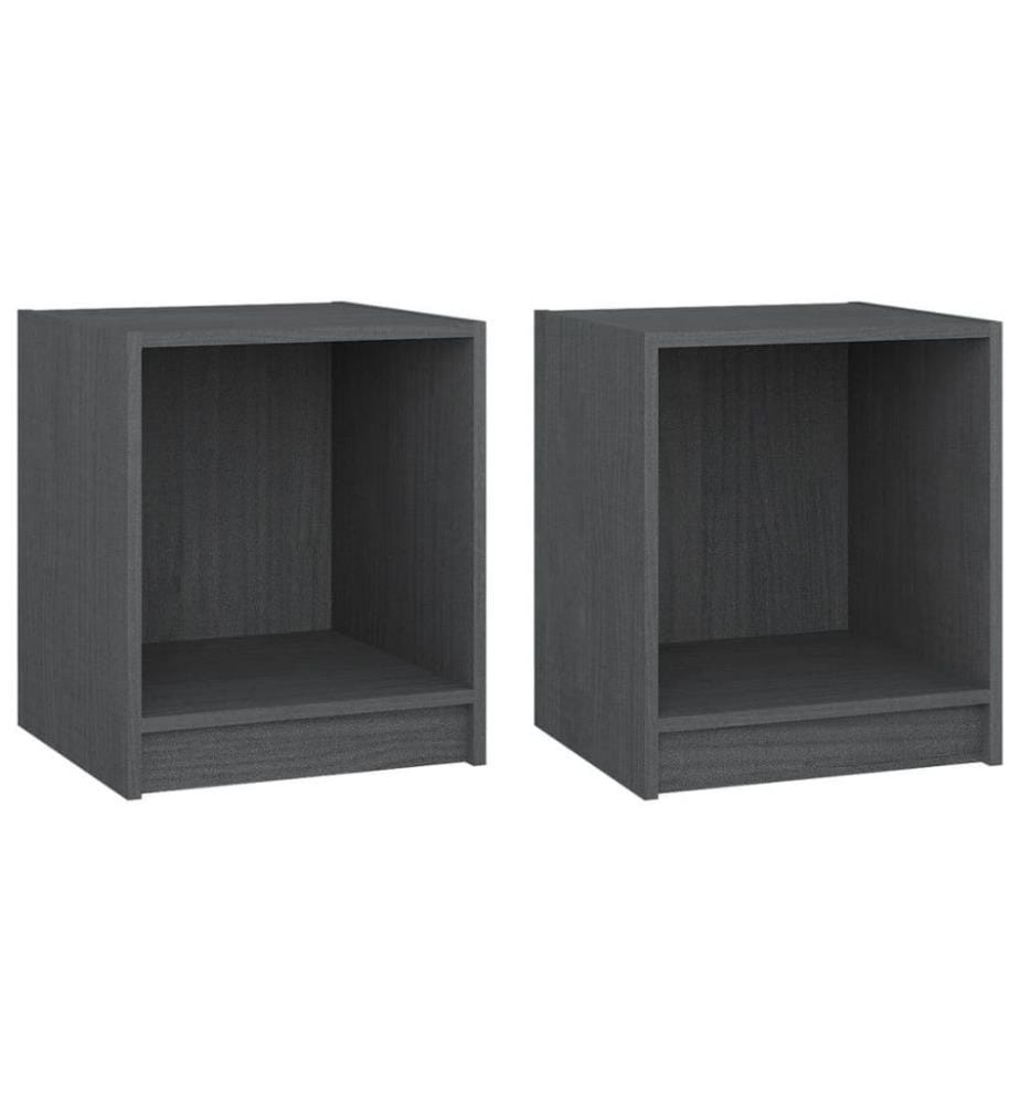 Nachttische 2 Stk. Grau 35,5x33,5x41,5 cm Massivholz Kiefer