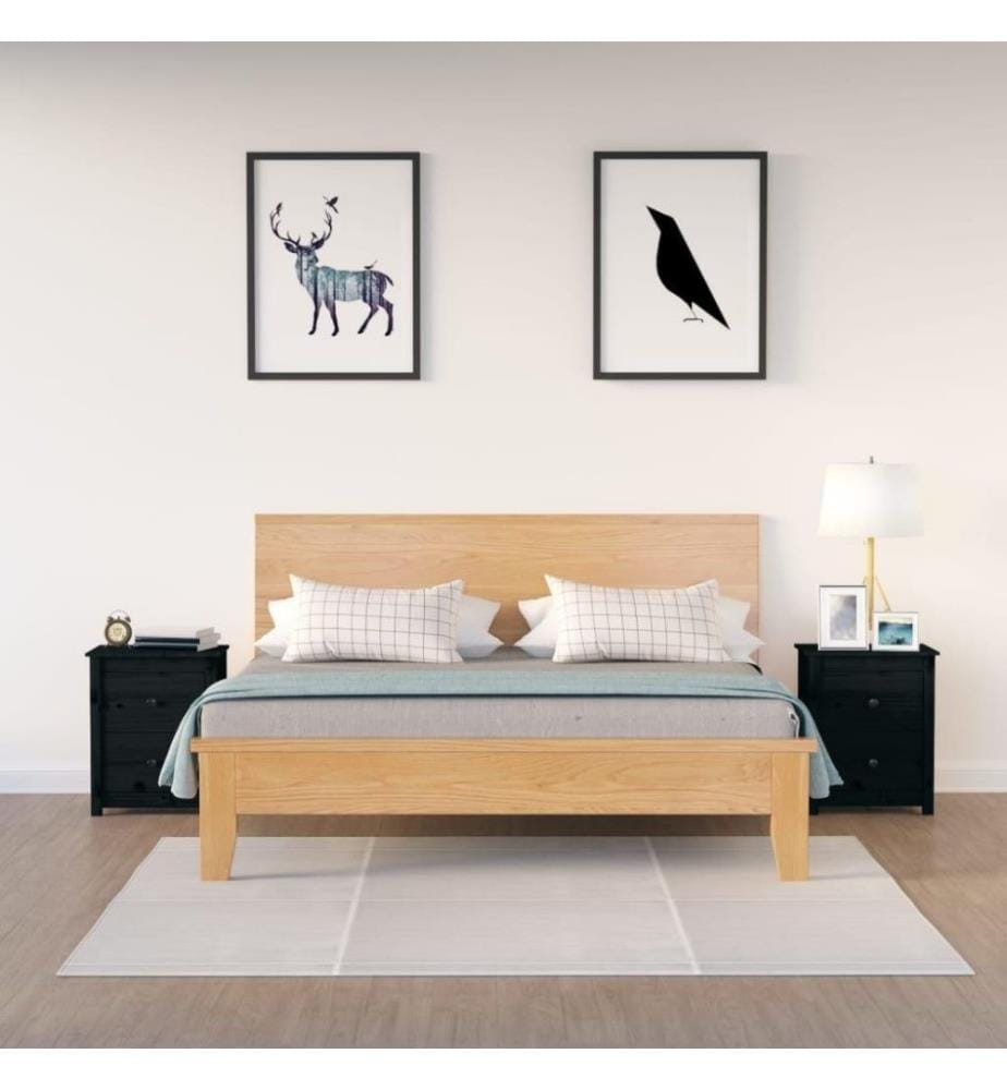 Nachttische 2 Stk. Schwarz 50x35x61,5 cm Massivholz Kiefer