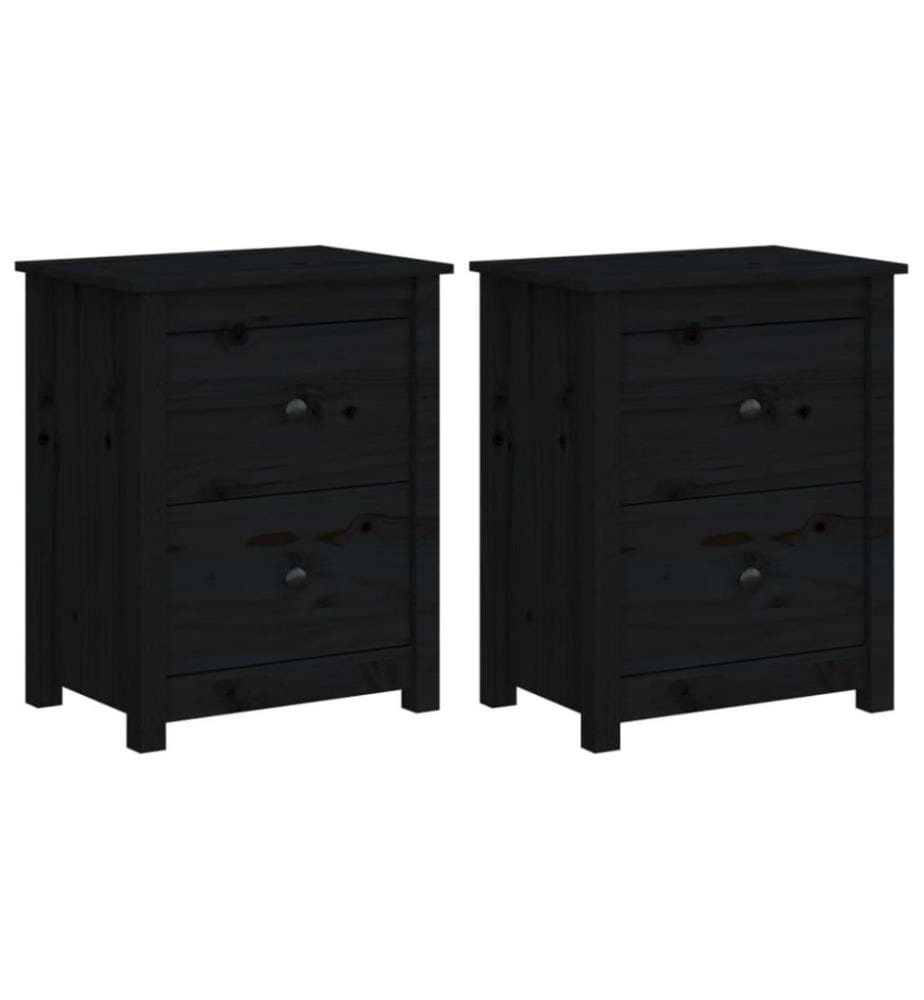 Nachttische 2 Stk. Schwarz 50x35x61,5 cm Massivholz Kiefer