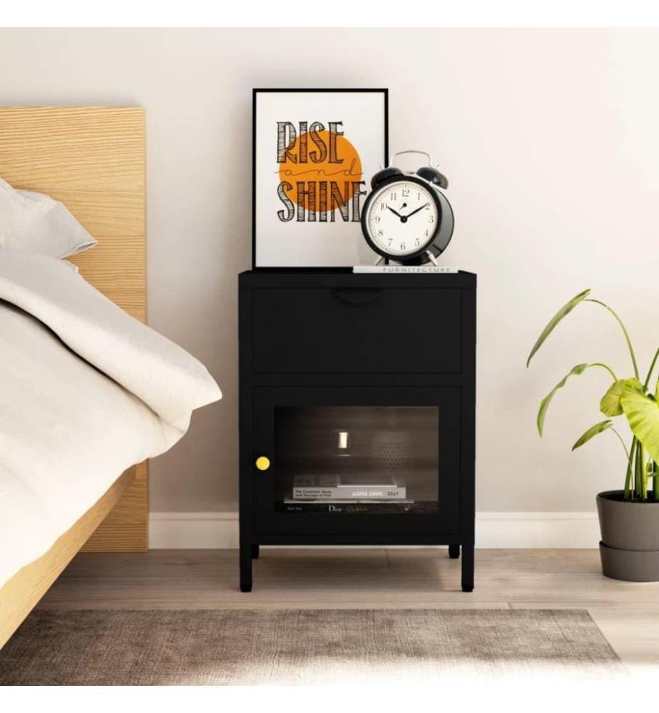 Nachttisch Schwarz 40x30x54,5 cm Stahl und Glas