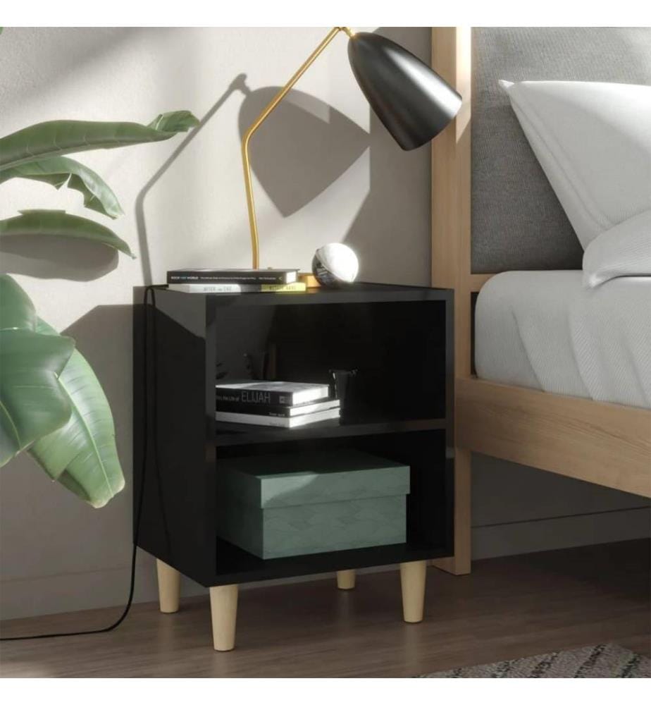 Table de chevet avec pieds en bois Noir brillant 40x30x50 cm