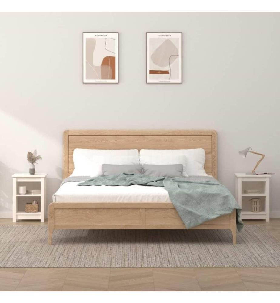 Nachttische 2 Stk. Weiss 40x35x55 cm Massivholz Kiefer