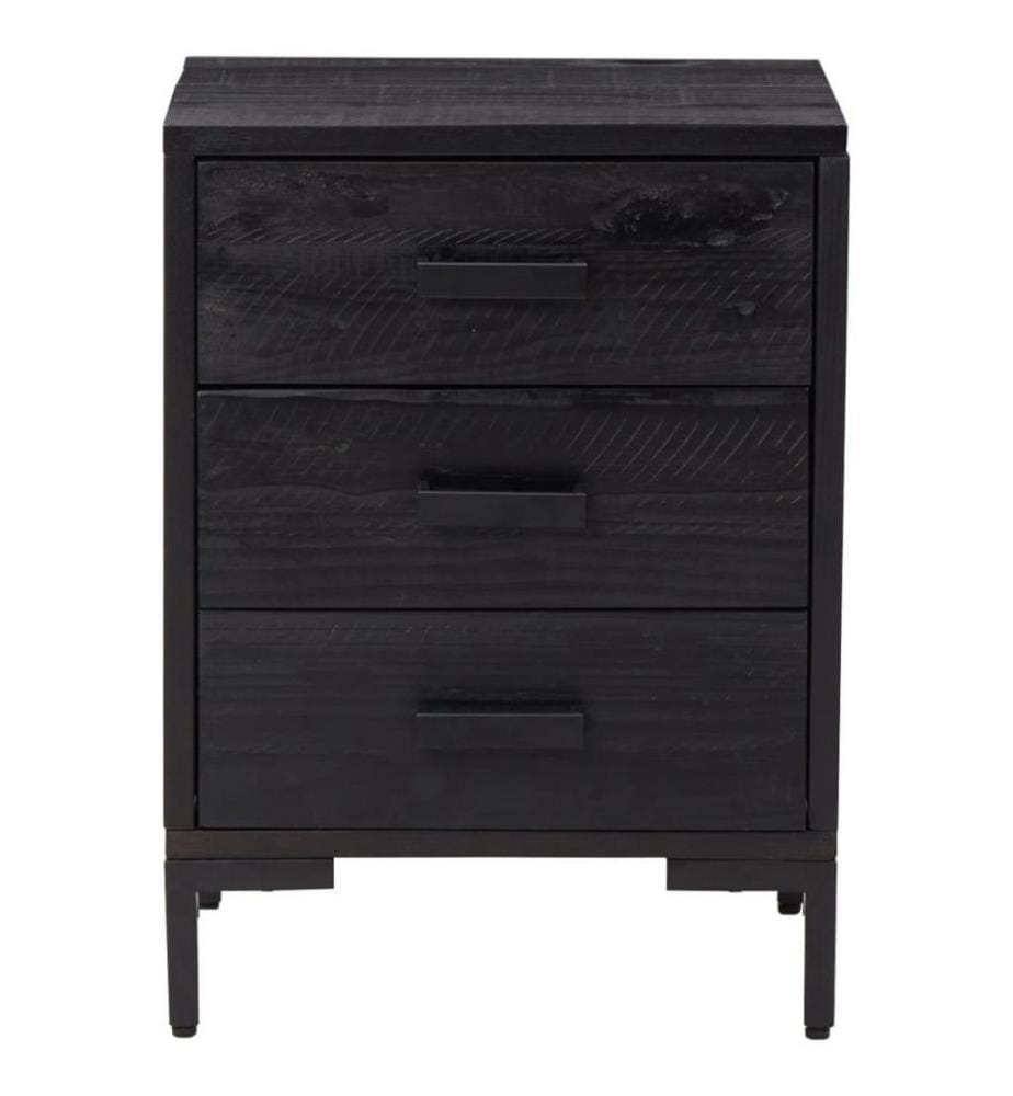 Nachttisch Schwarz 36x30x54 cm Massivholz Kiefer Recycelt