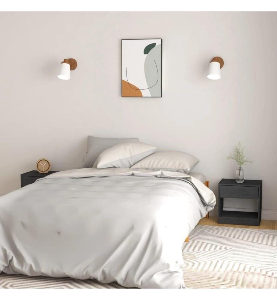 Nachttische 2 Stk. Grau 40x31x40 cm Massivholz Kiefer