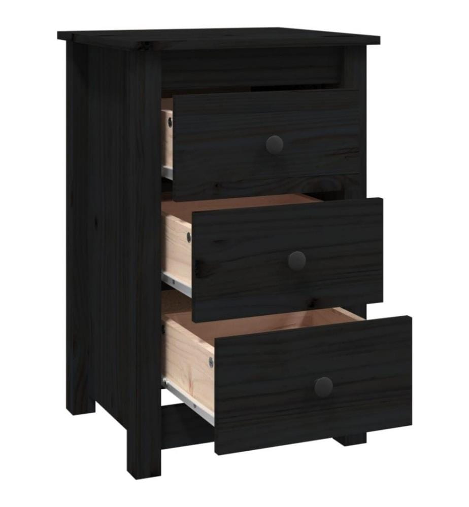 Nachttisch Schwarz 40x35x61,5 cm Massivholz Kiefer