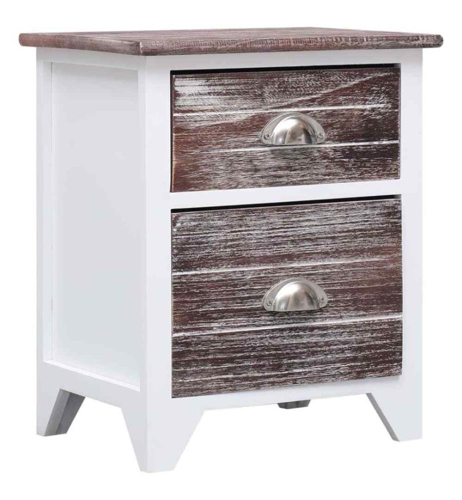 Nachttisch Braun und Weiss 38×28×45 cm Paulownia-Holz