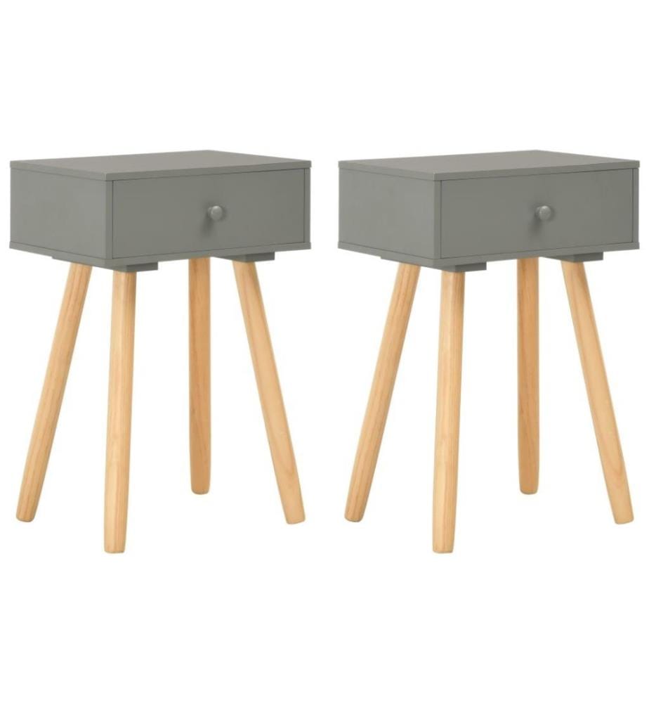 Nachttische 2 Stk. Grau Kiefer Massivholz
