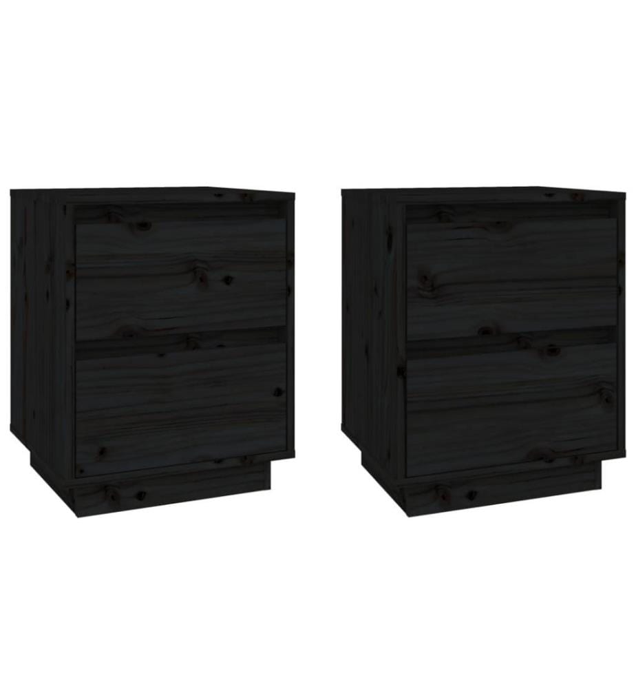 Nachttische 2 Stk. Schwarz 40x35x50 cm Massivholz Kiefer