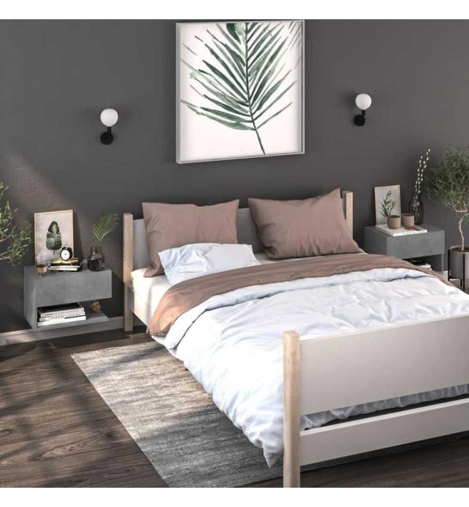 Wand-Nachttische 2 Stk. Betongrau Holzwerkstoff