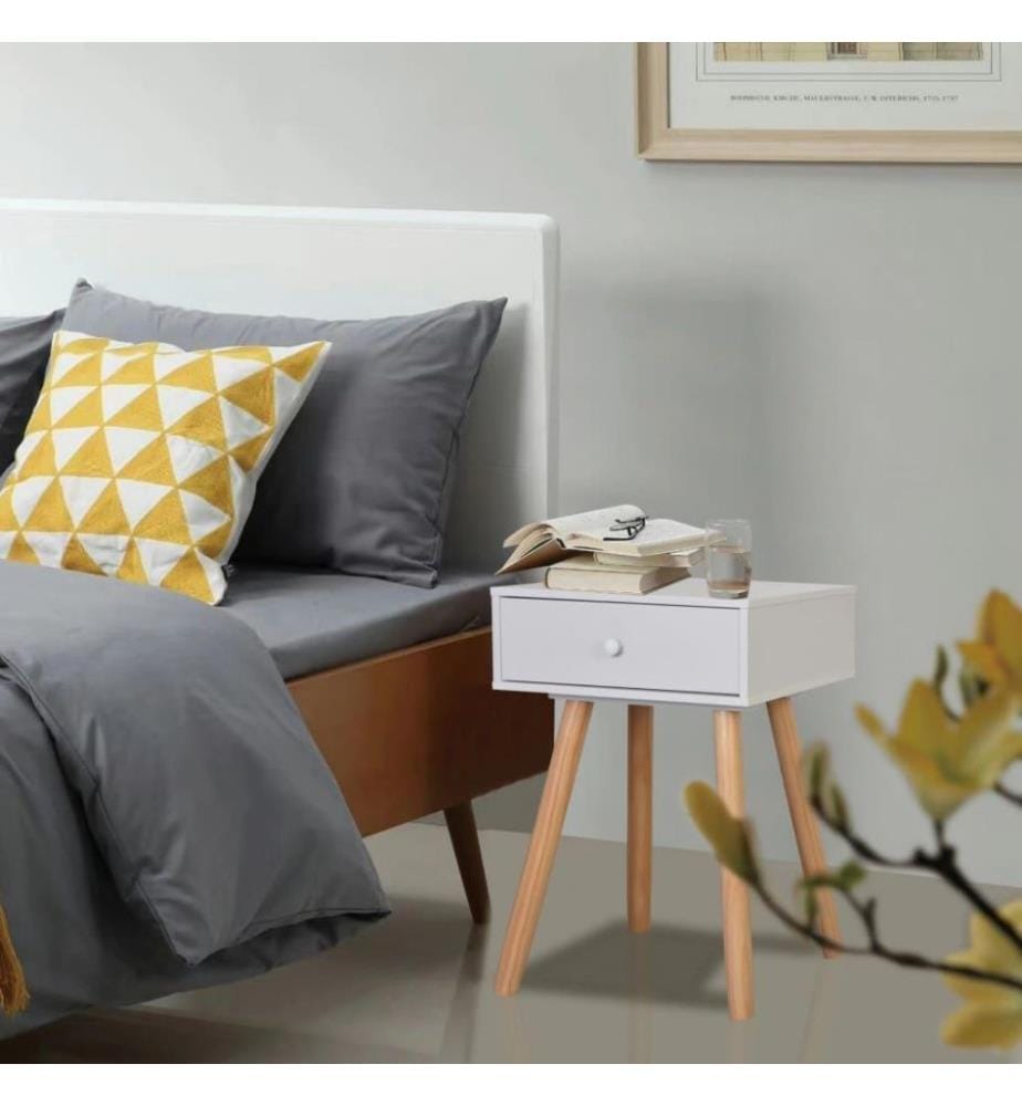 Nachttisch 2 Stk. Kiefernholz Massiv 40 x 30 x 61 cm Weiss