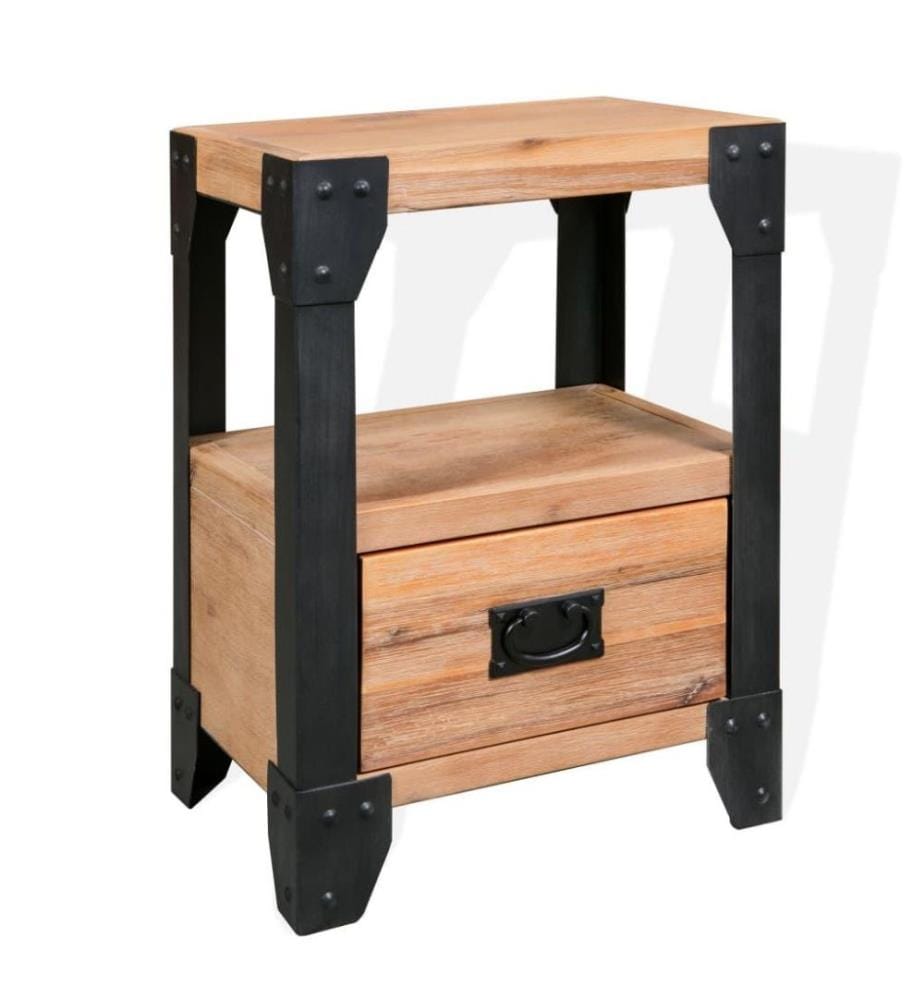Nachttisch Akazienholz Massiv Stahl 40 x 30 x 54 cm