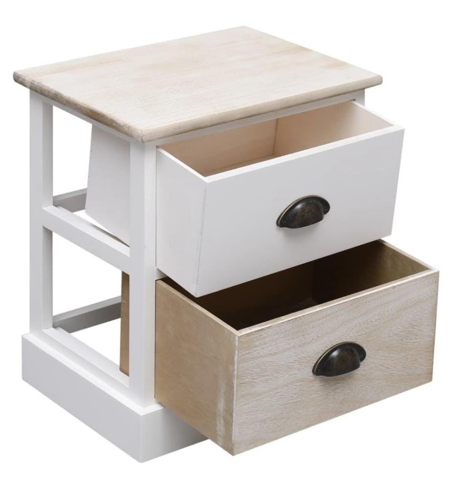 Nachttisch Weiss und Natur 38×28×45 cm Paulownia Holz
