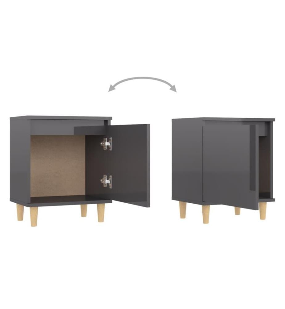 Nachttische Massivholz-Beine 2 Stk. Hochglanz-Grau 40x30x50 cm