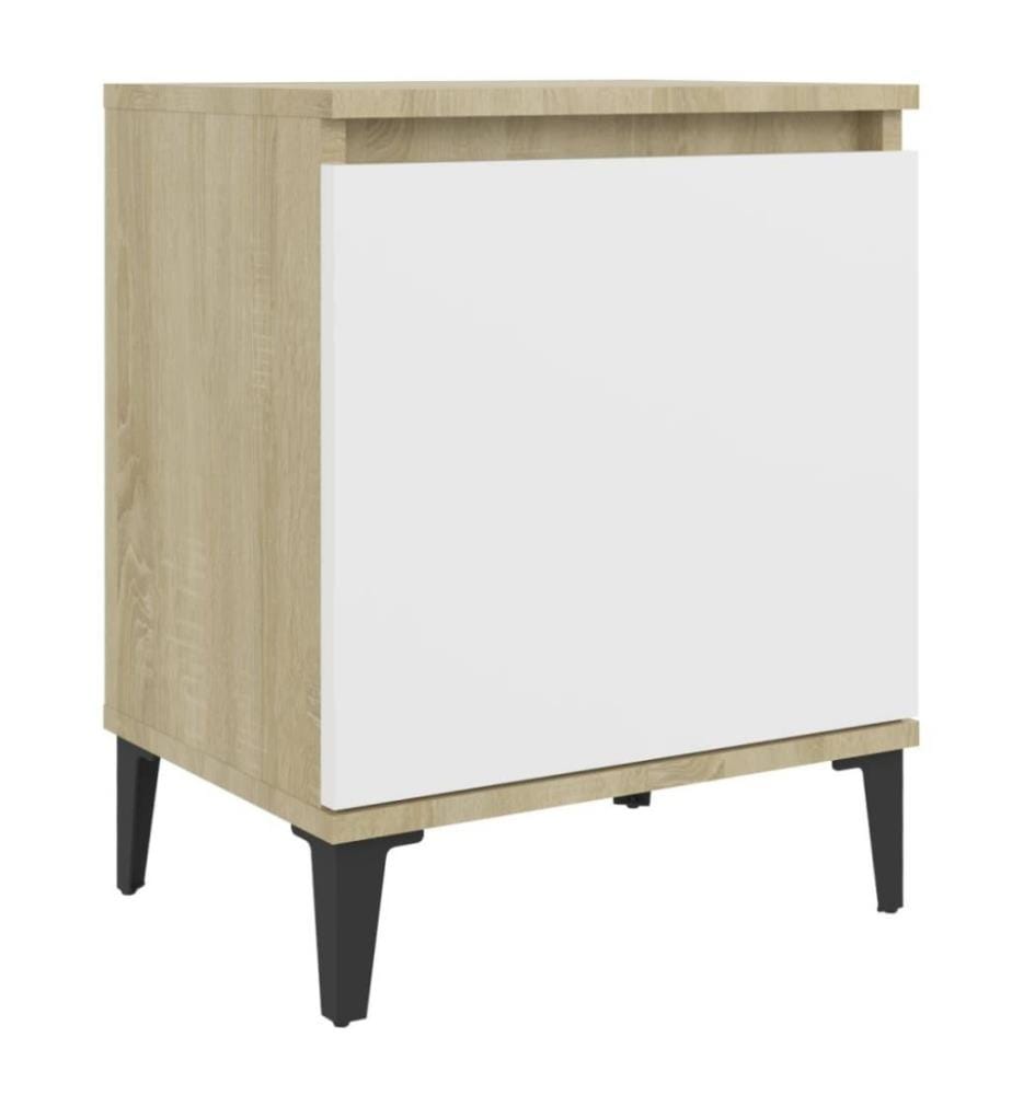 Nachttische mit Metallbeinen 2Stk. Sonoma-Eiche Weiss 40x30x50cm