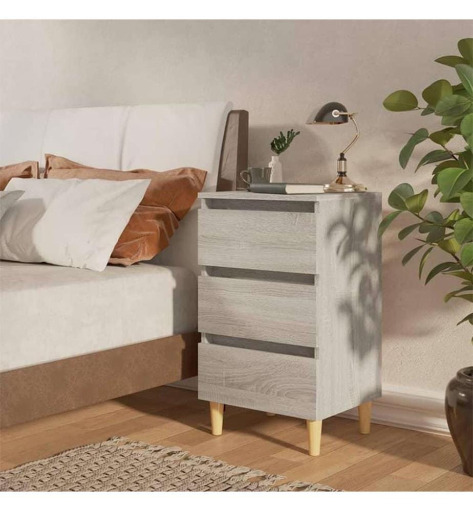 Nachttische mit Massivholz-Beinen 2 Stk. Grau Sonoma 40x35x69cm