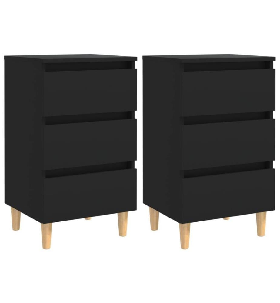 Nachttische mit Massivholz-Beinen 2 Stk. Schwarz 40x35x69 cm