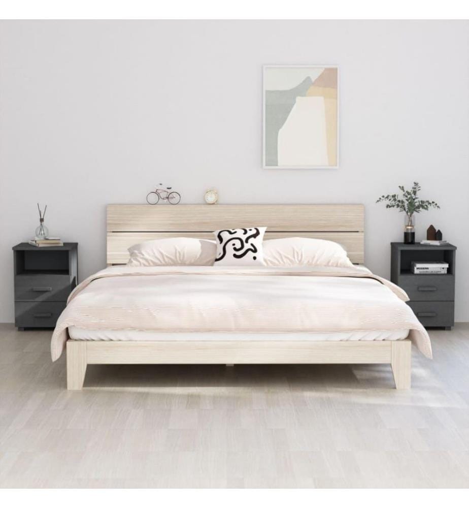 Nachttische 2 Stk. Dunkelgrau 40x35x62 cm Massivholz Kiefer