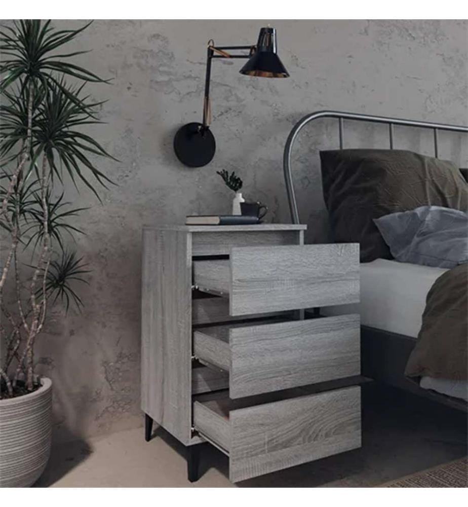 Nachttische mit Metallbeinen 2 Stk. Grau Sonoma 40x35x69 cm