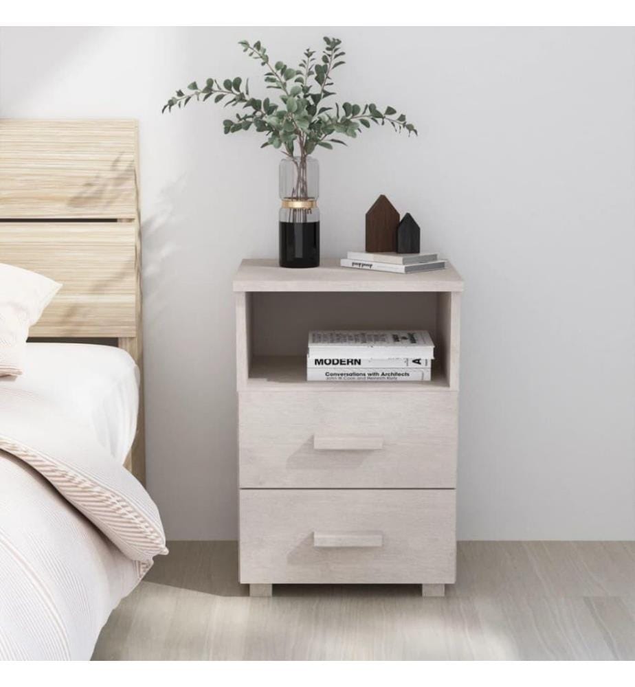 Nachttisch HAMAR Weiss 40x35x62 cm Massivholz Kiefer