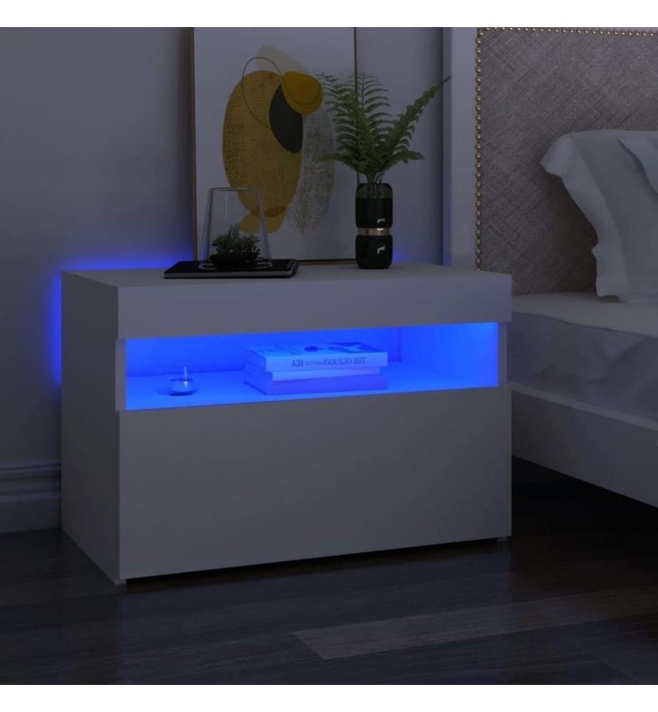 Nachttisch mit LED-Leuchten Weiss 60x35x40 cm Holzwerkstoff