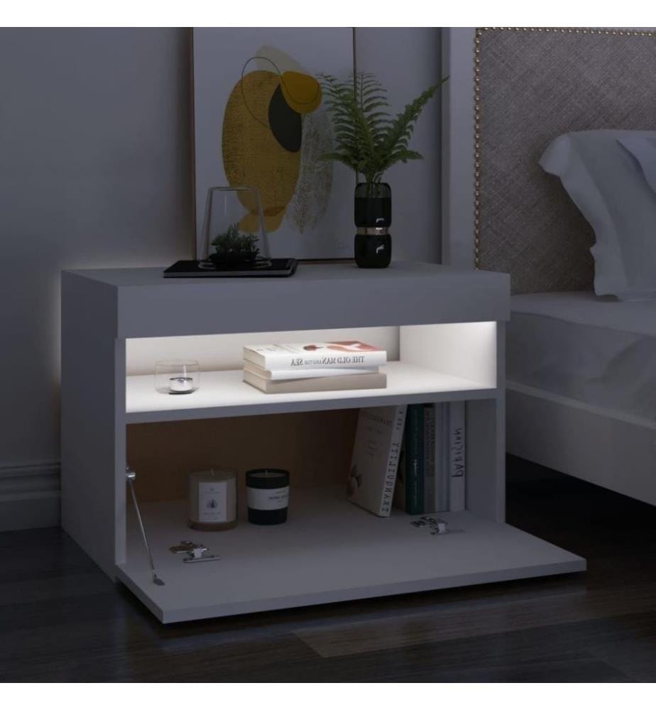 Nachttisch mit LED-Leuchten Weiss 60x35x40 cm Holzwerkstoff