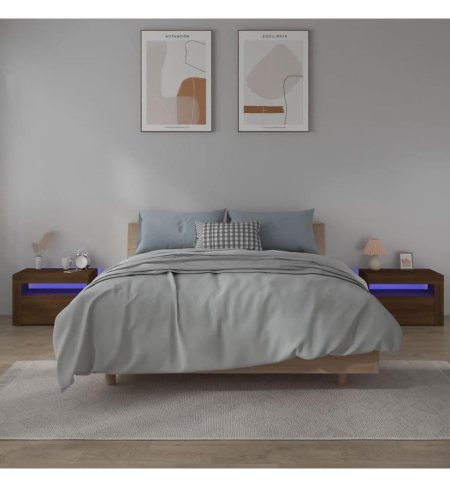 Nachttische 2 Stk. mit LEDs Braun Eichen-Optik 60x35x40 cm