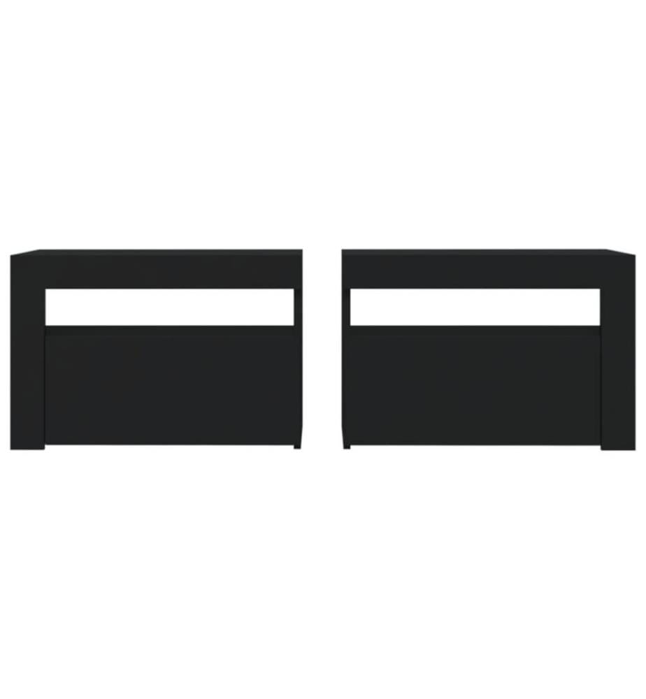 Nachttische 2 Stk. mit LEDs Schwarz 60x35x40 cm