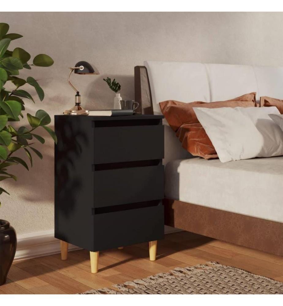 Nachttisch mit Massivholz-Beinen Schwarz 40x35x69 cm