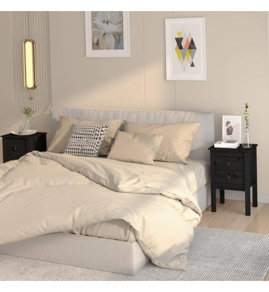 Nachttische 2 Stk. Schwarz 40x35x61,5 cm Massivholz Kiefer