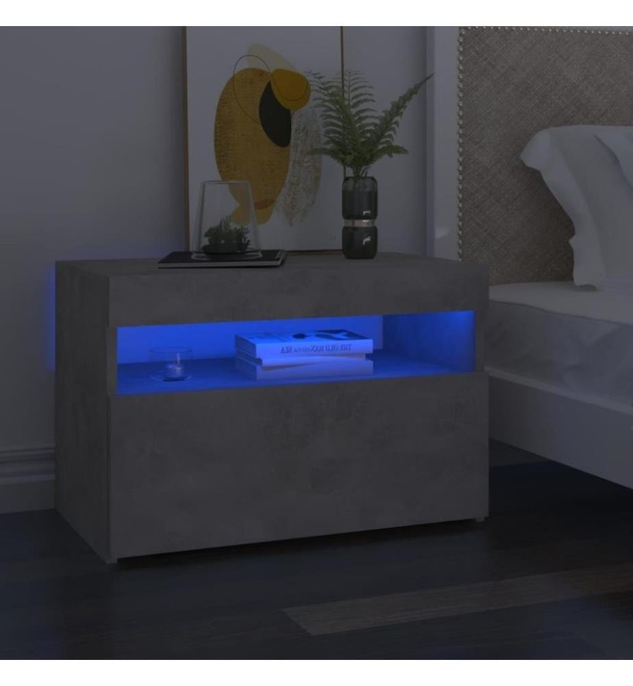 Nachttische mit LED-Leuchten 2 Stk. Betongrau 60x35x40 cm