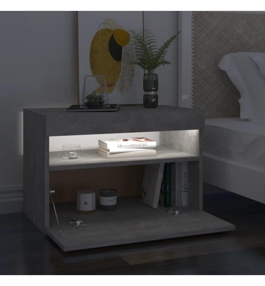 Nachttische mit LED-Leuchten 2 Stk. Betongrau 60x35x40 cm
