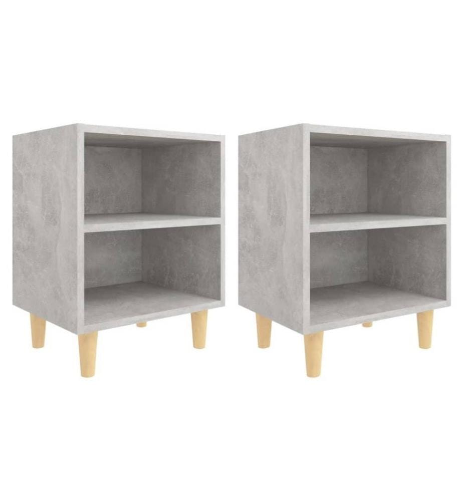 Nachttische mit Massivholz-Beinen 2 Stk. Betongrau 40x30x50 cm