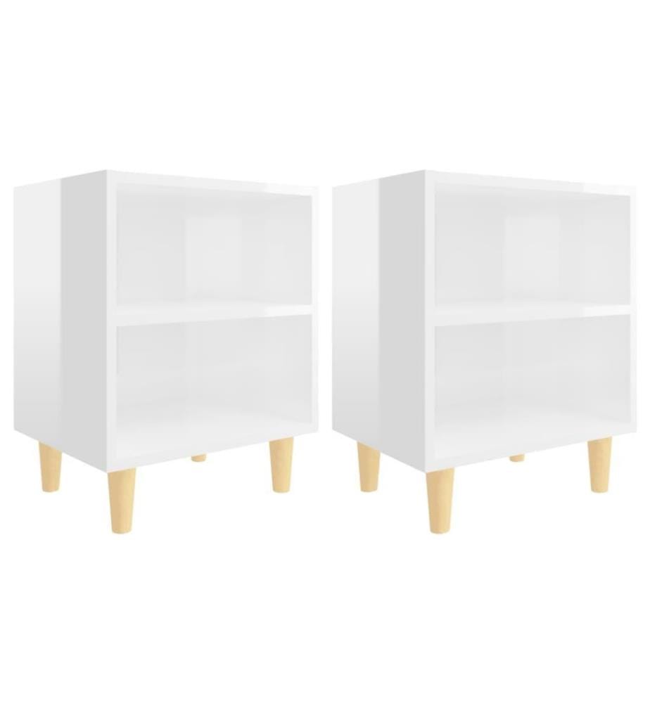 Nachttische Massivholz-Beinen 2 Stk. Hochglanz-Weiss 40x30x50cm