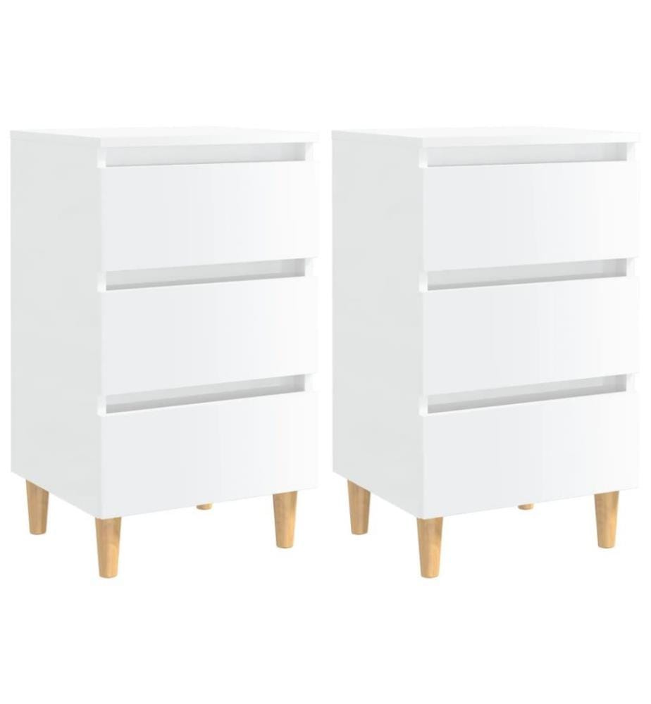 Nachttische mit Holzbeinen 2 Stk. Hochglanz-Weiss 40x35x69 cm