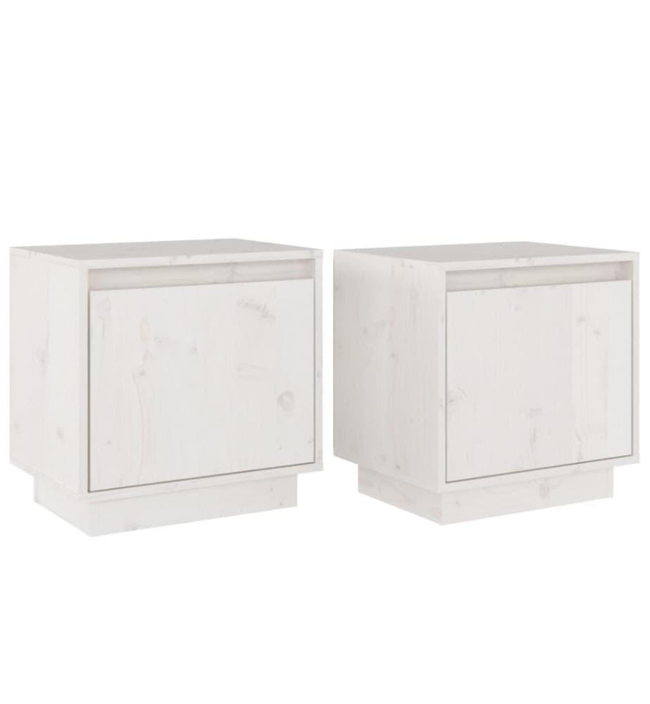 Nachttische 2 Stk. Weiss 40x30x40 cm Massivholz Kiefer