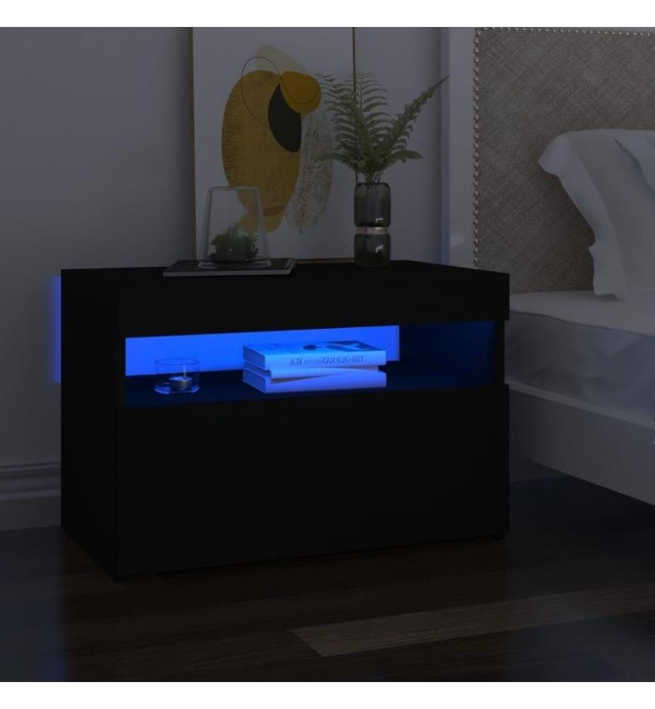 Nachttisch mit LED-Leuchten Schwarz 60x35x40 cm Holzwerkstoff