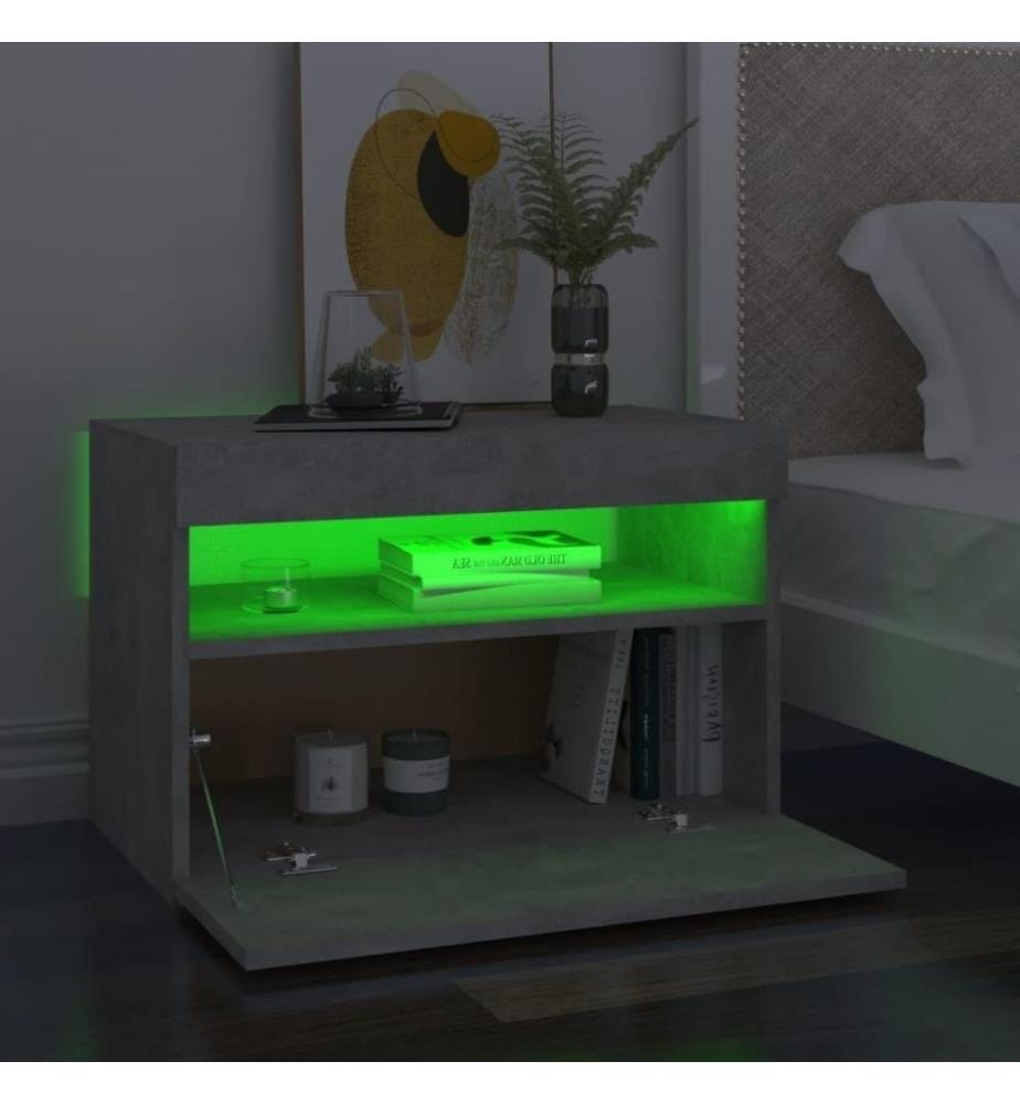 Nachttisch mit LED-Leuchten Betongrau 60x35x40 cm