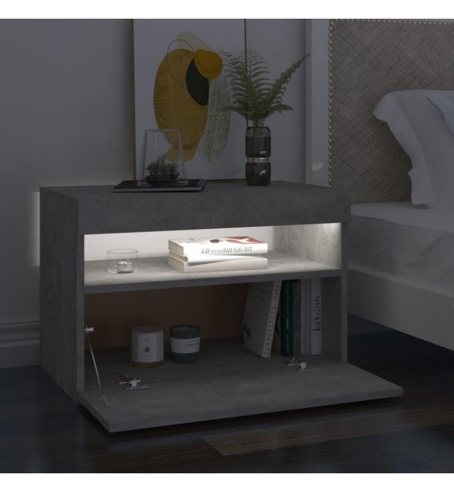Nachttisch mit LED-Leuchten Betongrau 60x35x40 cm