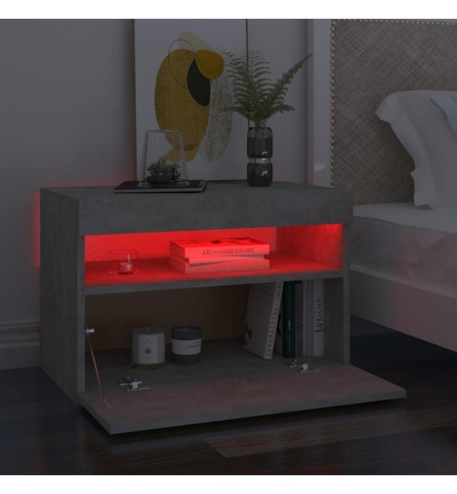 Nachttisch mit LED-Leuchten Betongrau 60x35x40 cm
