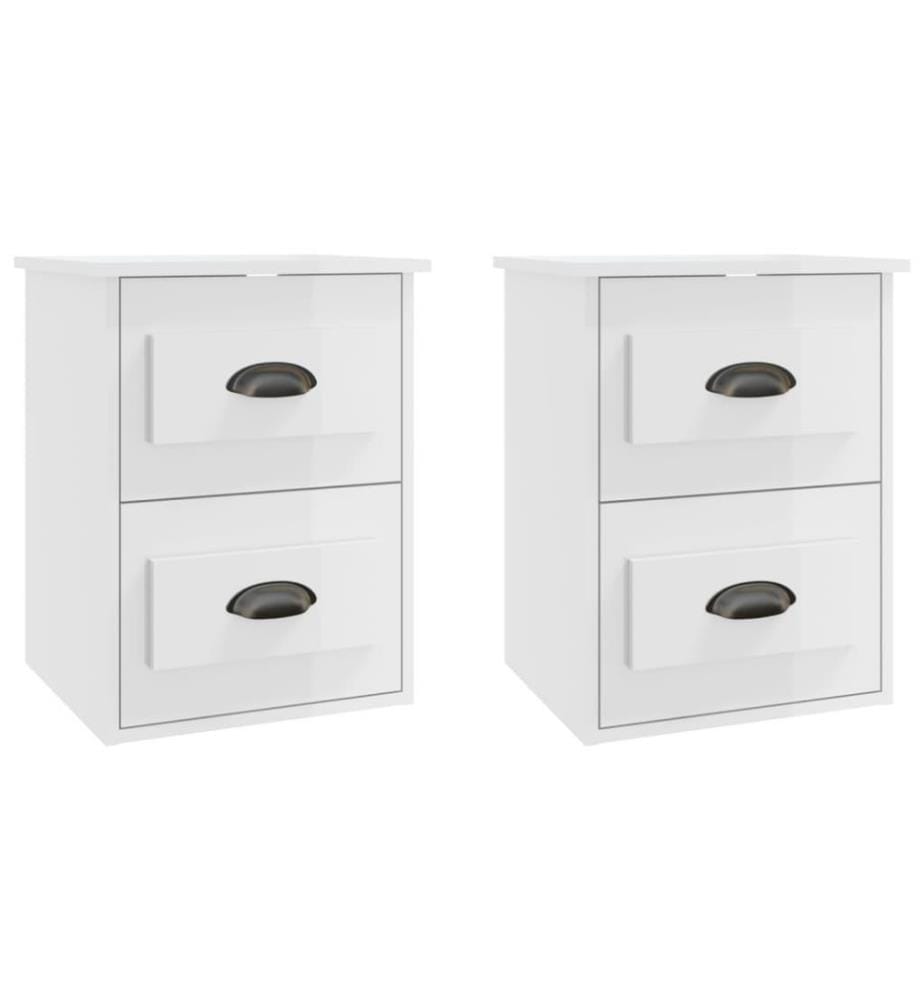Wand-Nachttische 2 Stk. Hochglanz-Weiss 41,5x36x53 cm