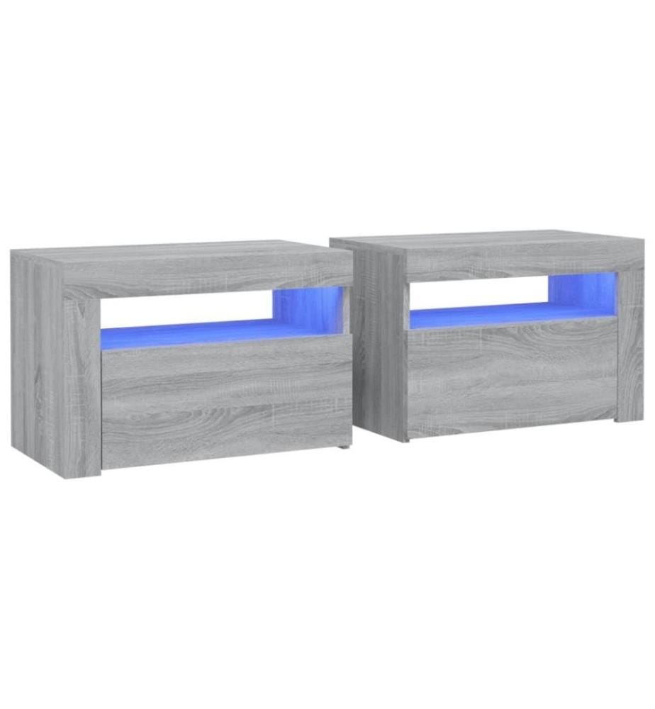 Nachttische 2 Stk. mit LEDs Grau Sonoma 60x35x40 cm