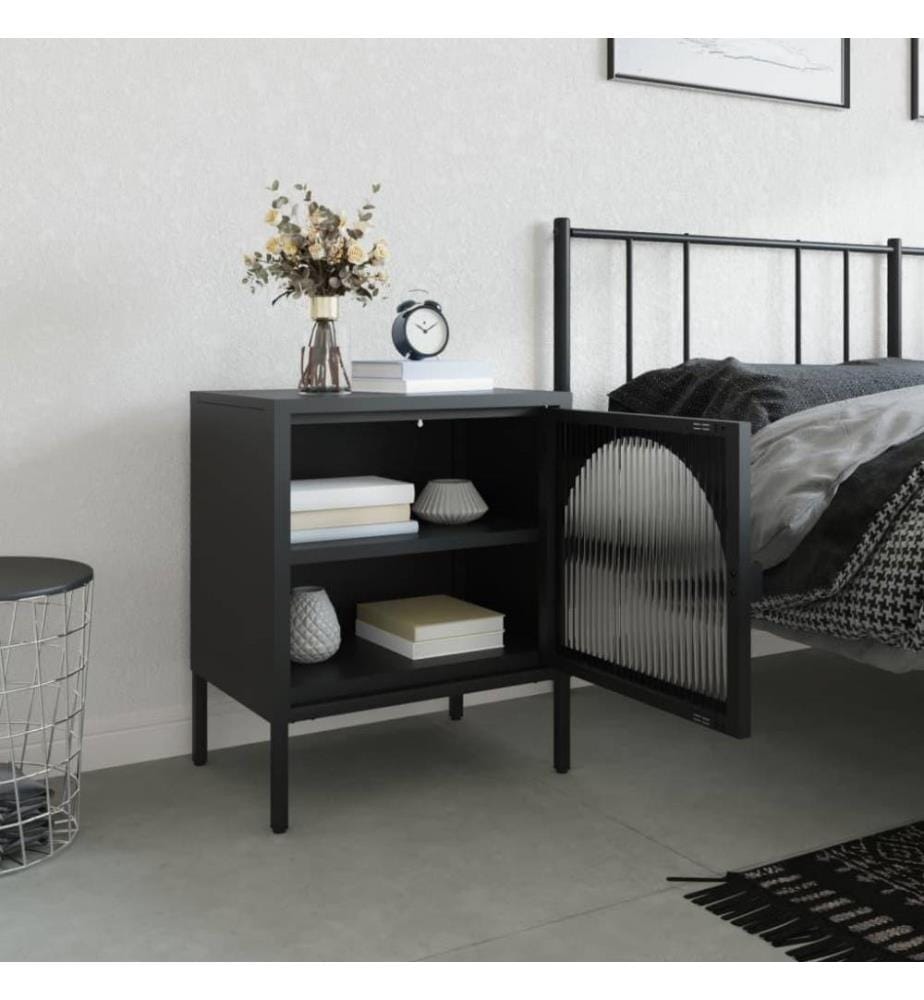 Nachttisch Schwarz 50x35x60 cm Glas und Stahl