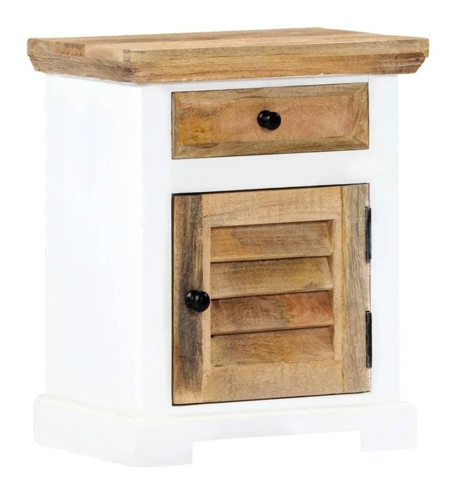 Table de chevet Blanc et marron 40x30x50cm Manguier solide brut