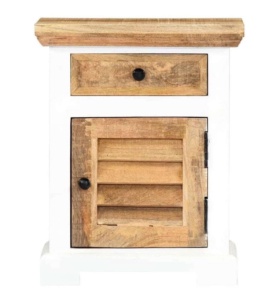 Table de chevet Blanc et marron 40x30x50cm Manguier solide brut